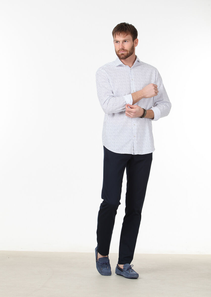 Mavi Baskılı Regular Fit Dokuma Casual %100 Pamuk Gömlek - 2