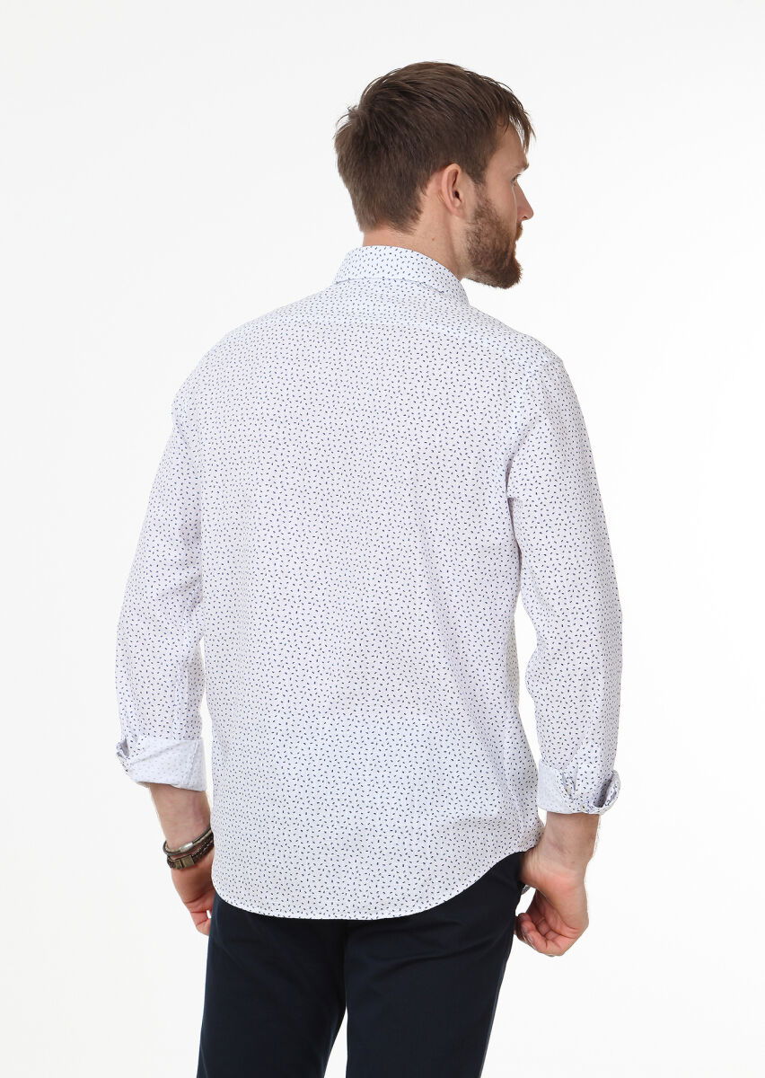 Mavi Baskılı Regular Fit Dokuma Casual %100 Pamuk Gömlek - 4