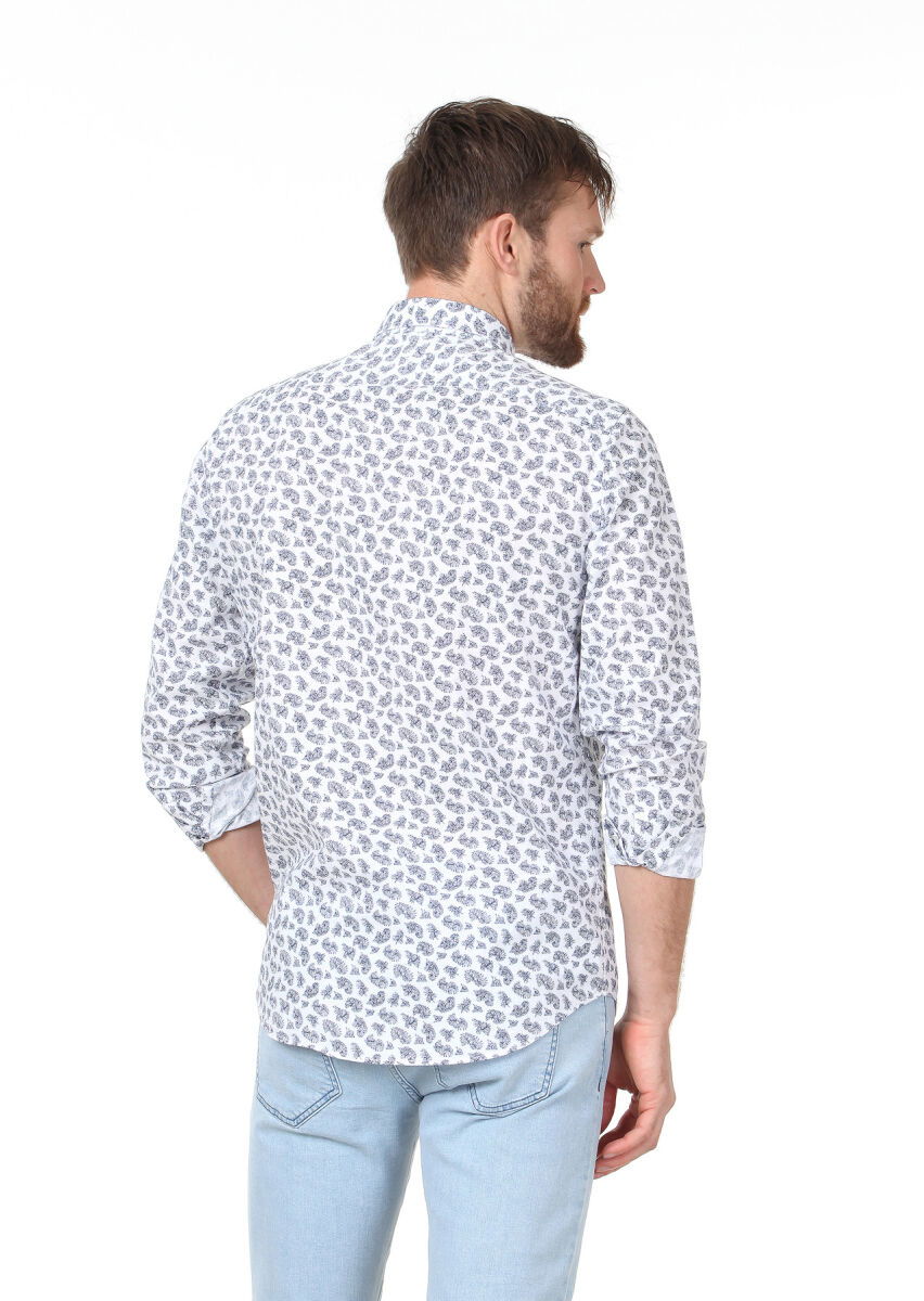 Mavi Baskılı Regular Fit Dokuma Casual Pamuk Karışımlı Gömlek - 4