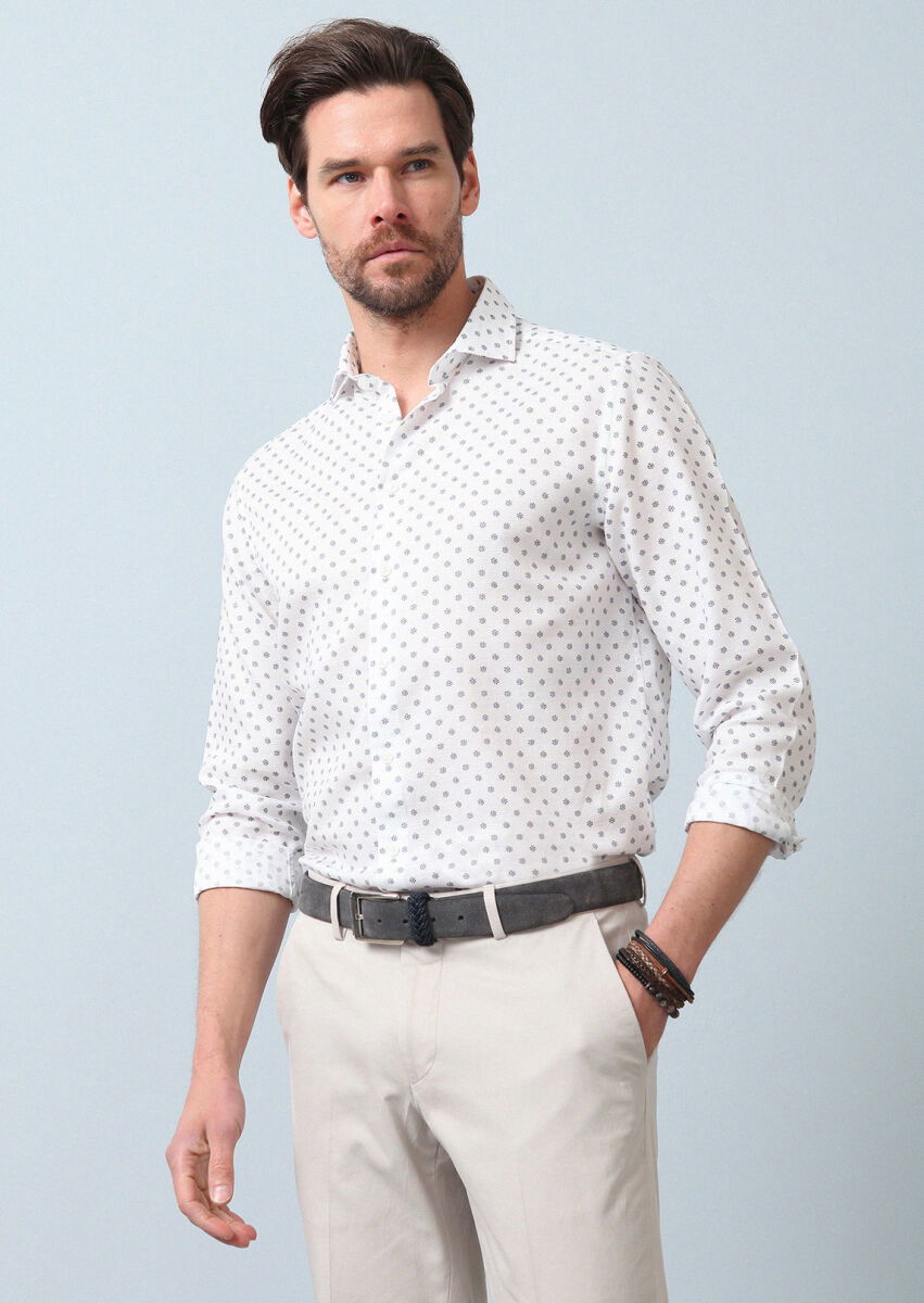Mavi Baskılı Regular Fit Dokuma Casual Pamuk Karışımlı Gömlek - 1