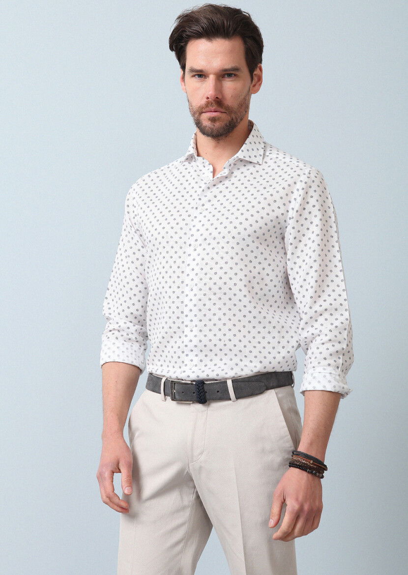 Mavi Baskılı Regular Fit Dokuma Casual Pamuk Karışımlı Gömlek - 4