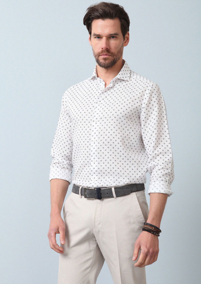 Mavi Baskılı Regular Fit Dokuma Casual Pamuk Karışımlı Gömlek - 4