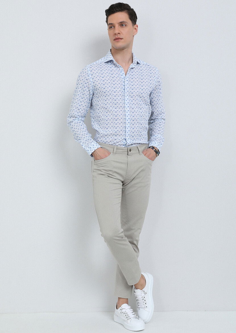 Mavi Baskılı Regular Fit Dokuma Casual Pamuk Karışımlı Gömlek - 3