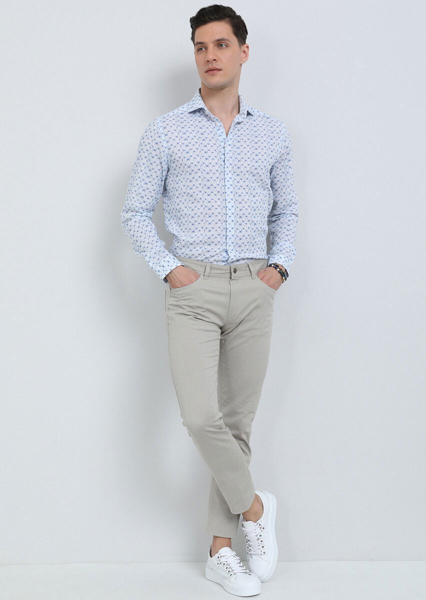 Mavi Baskılı Regular Fit Dokuma Casual Pamuk Karışımlı Gömlek - 3