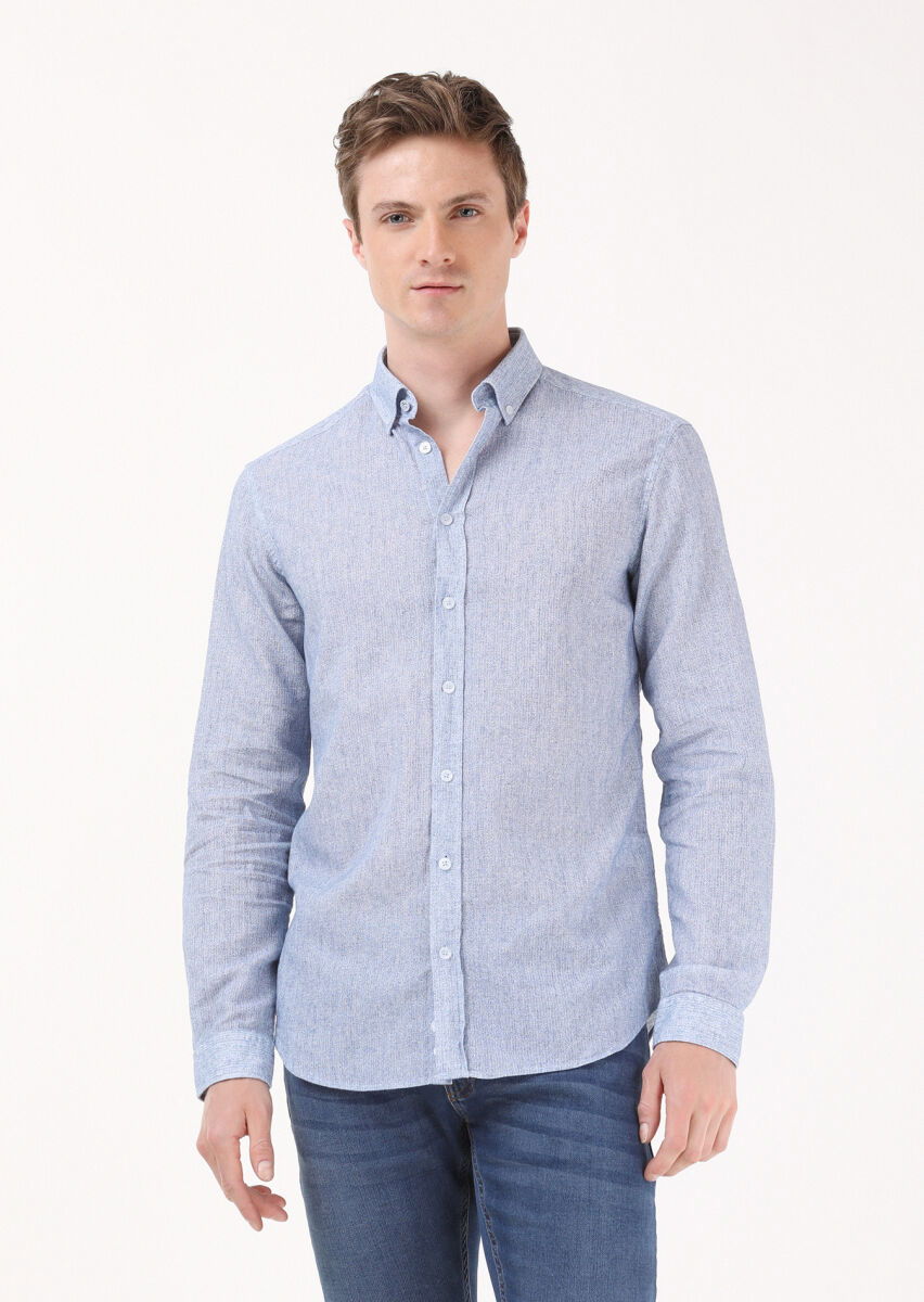 Mavi Baskılı Regular Fit Dokuma Casual Pamuk Karışımlı Gömlek - 1