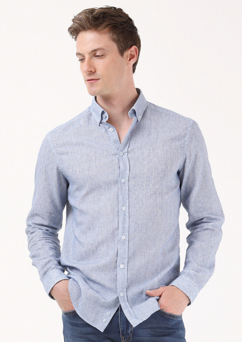 Mavi Baskılı Regular Fit Dokuma Casual Pamuk Karışımlı Gömlek - 3