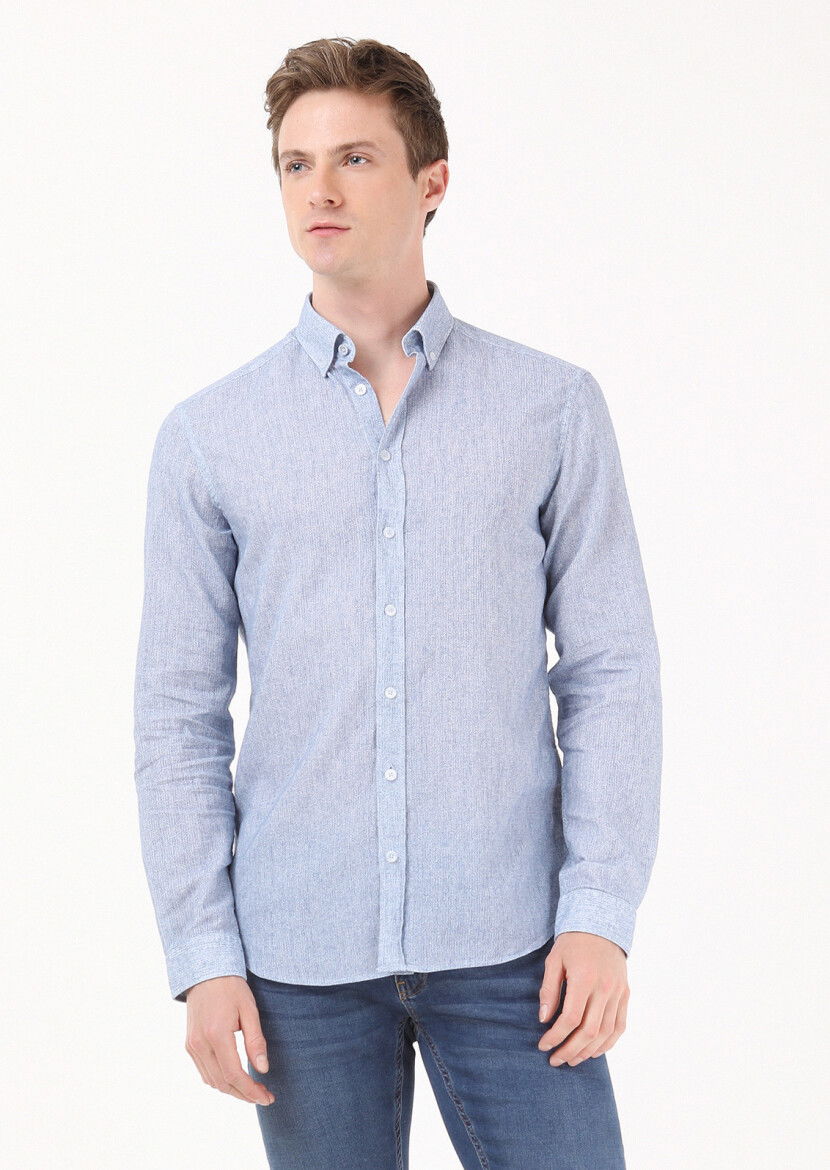 Mavi Baskılı Regular Fit Dokuma Casual Pamuk Karışımlı Gömlek - 4