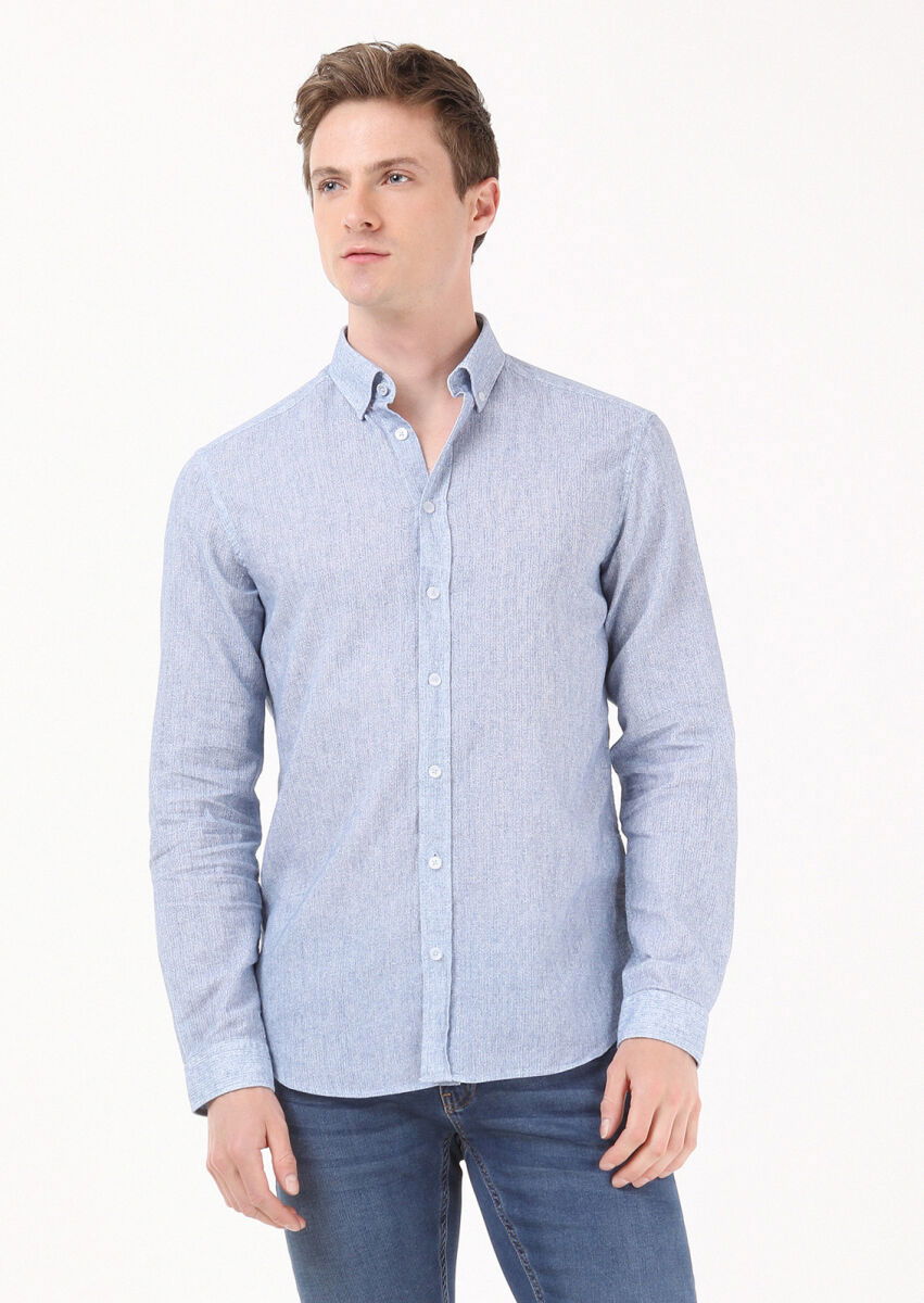 Mavi Baskılı Regular Fit Dokuma Casual Pamuk Karışımlı Gömlek - 4