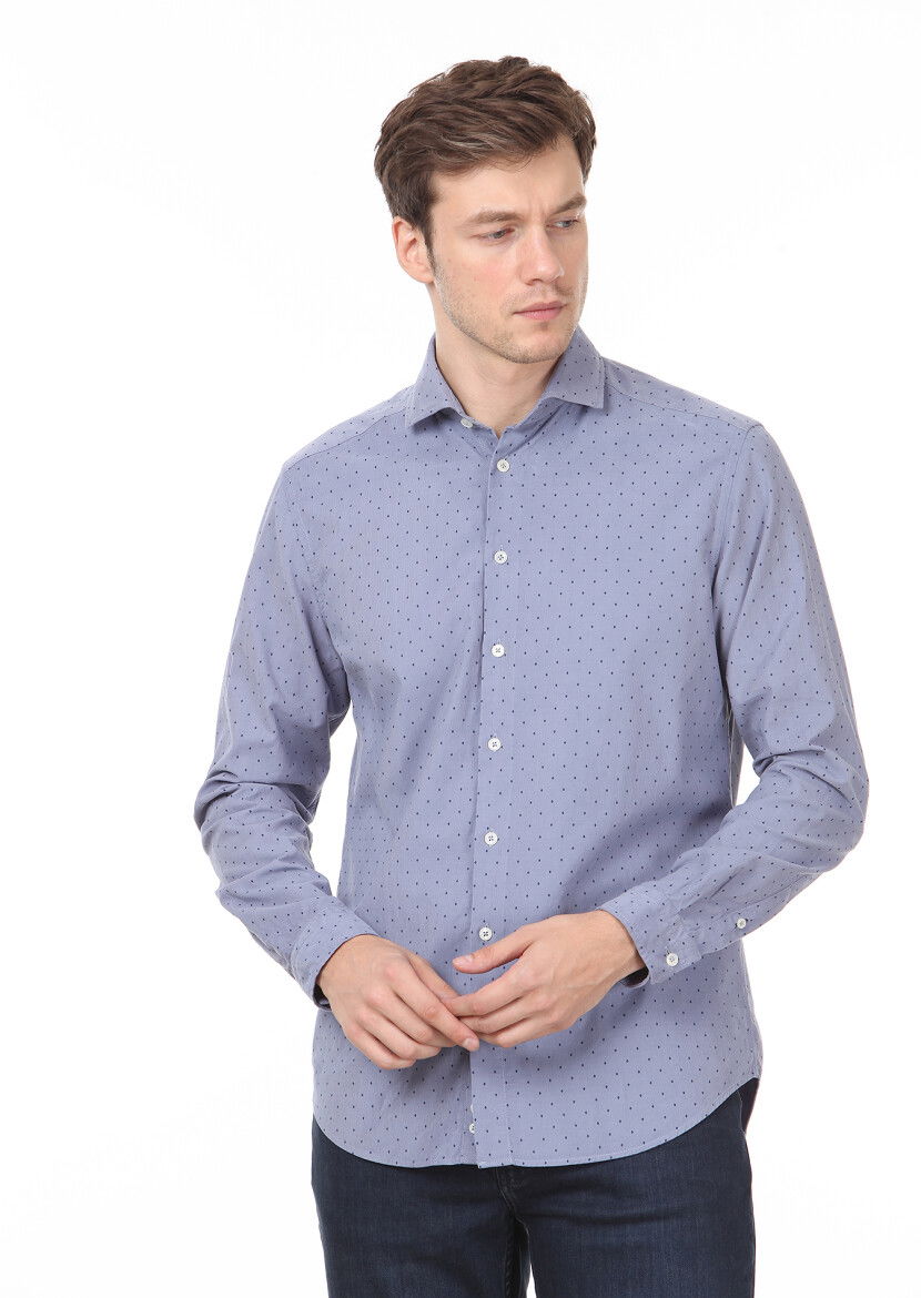 Mavi Baskılı Regular Fit Dokuma Kadife Casual %100 Pamuk Gömlek 