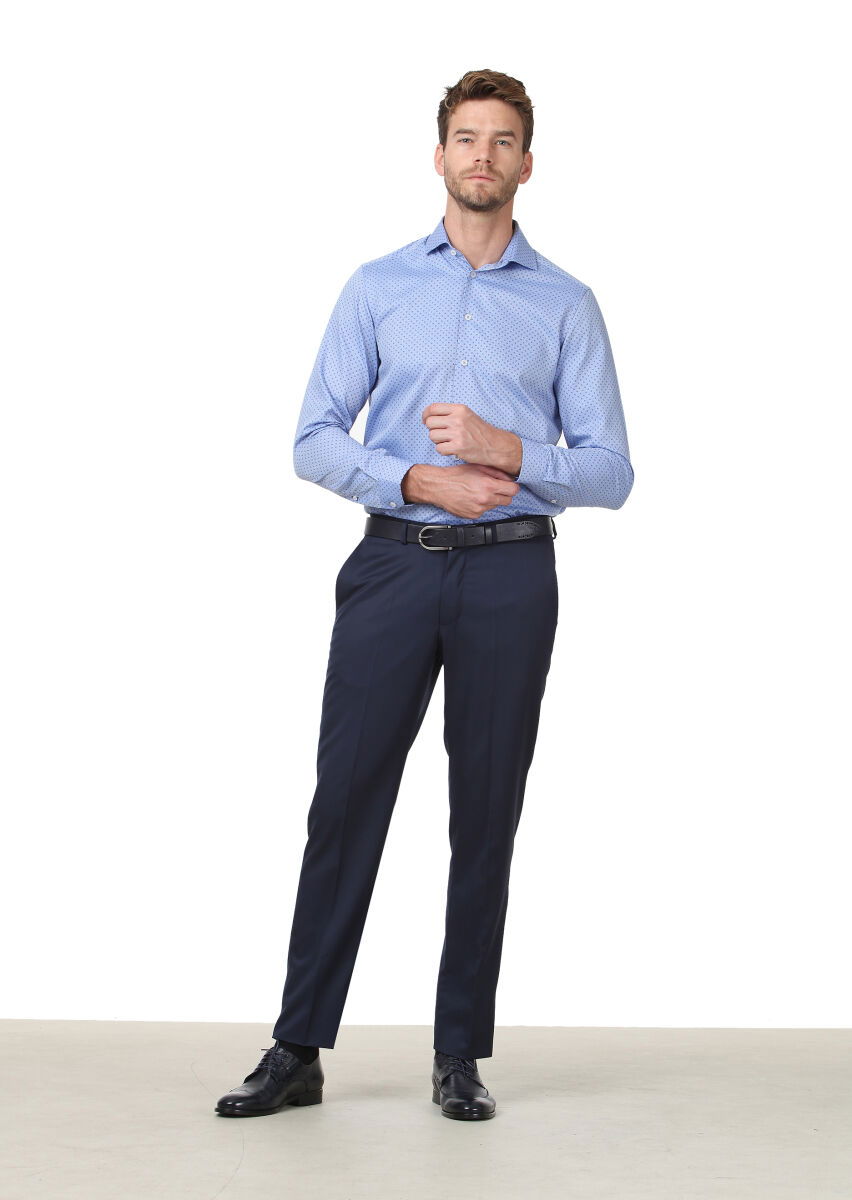 Mavi Baskılı Regular Fit Dokuma Klasik %100 Pamuk Gömlek - 2
