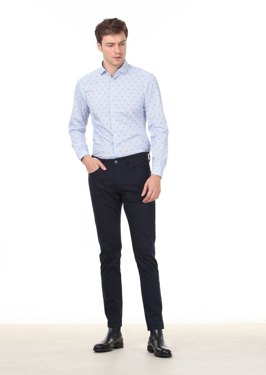 Mavi Baskılı Slim Fit Dokuma Casual %100 Pamuk Gömlek - 3
