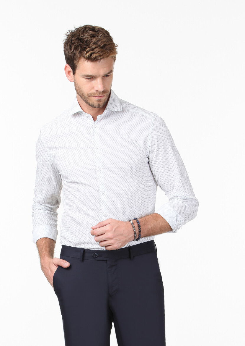 Mavi Baskılı Slim Fit Dokuma Casual Pamuk Karışımlı Gömlek 
