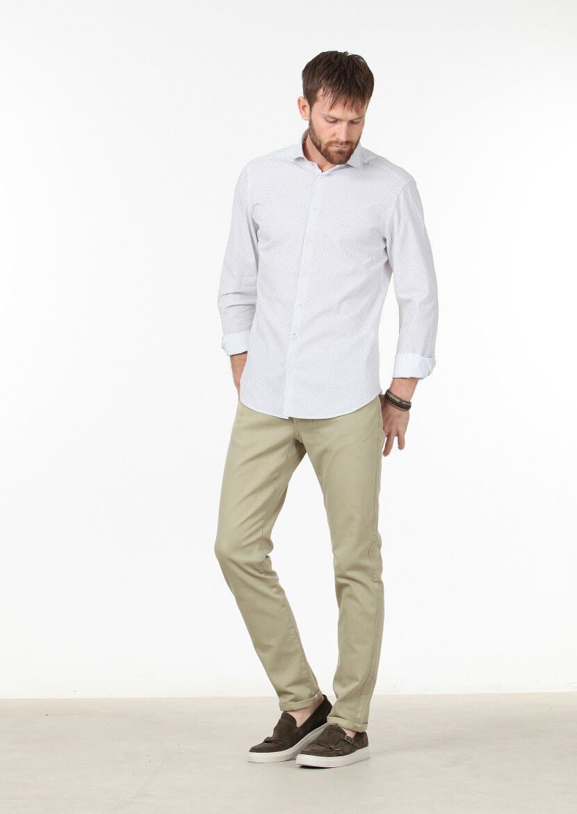 Mavi Baskılı Slim Fit Dokuma Casual Pamuk Karışımlı Gömlek - 2