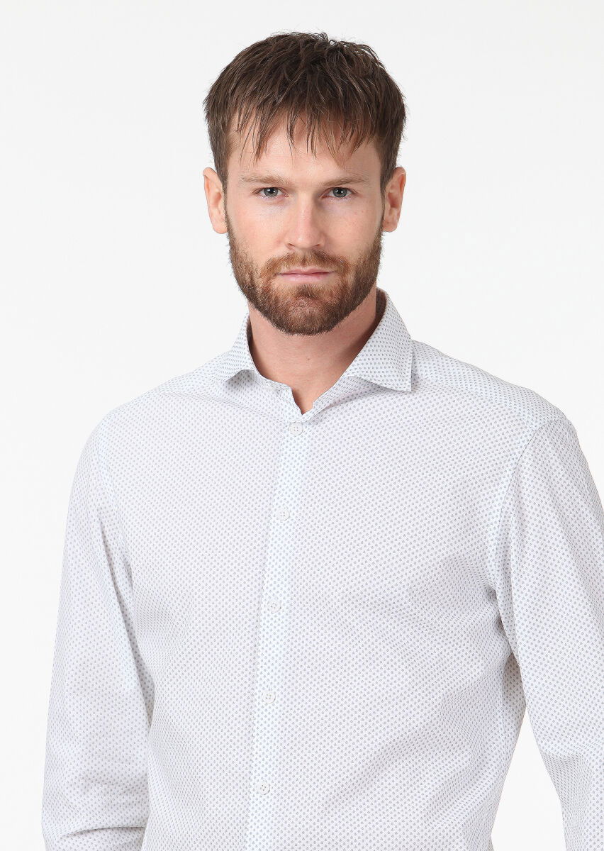 Mavi Baskılı Slim Fit Dokuma Casual Pamuk Karışımlı Gömlek - 3