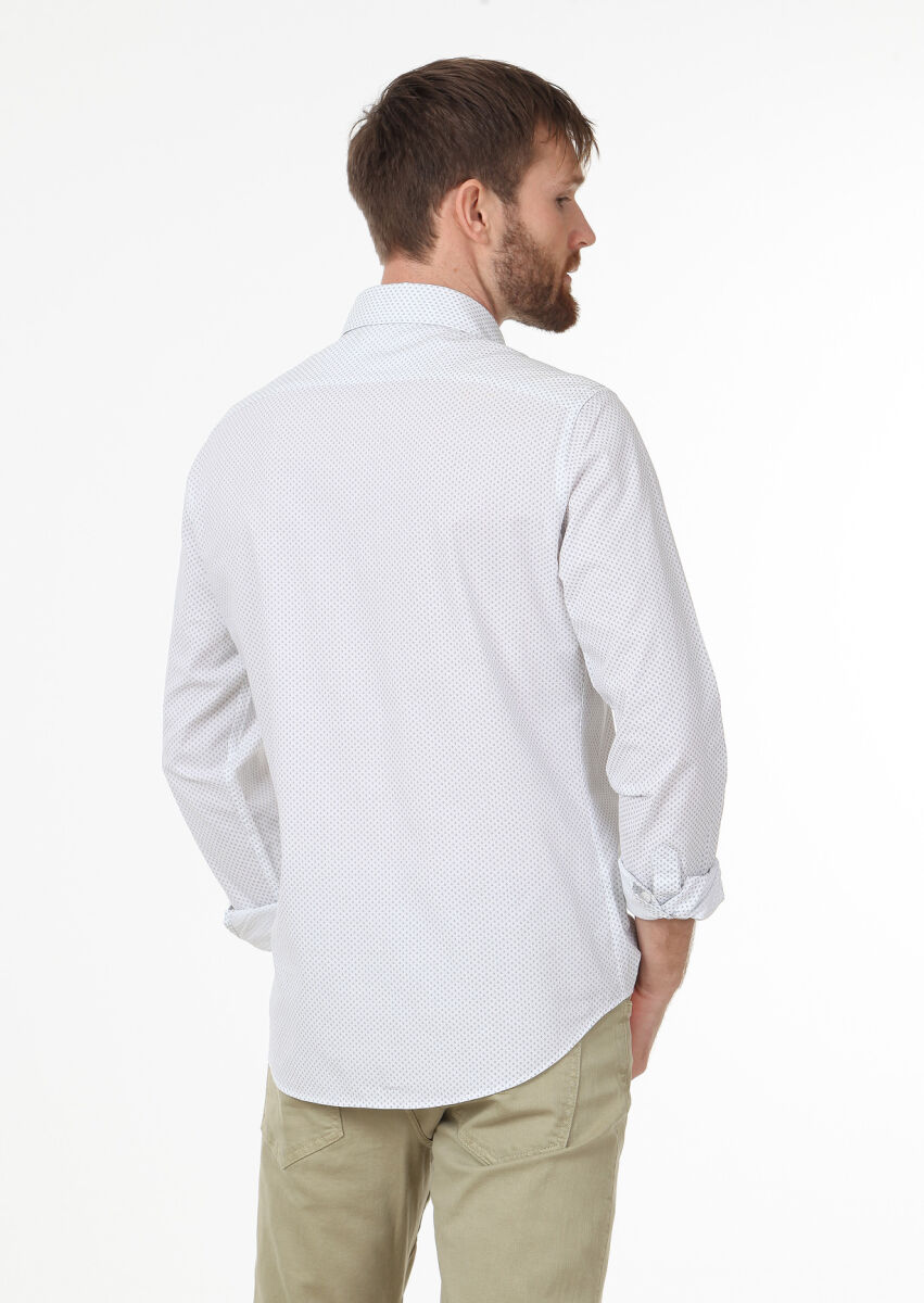 Mavi Baskılı Slim Fit Dokuma Casual Pamuk Karışımlı Gömlek - 4
