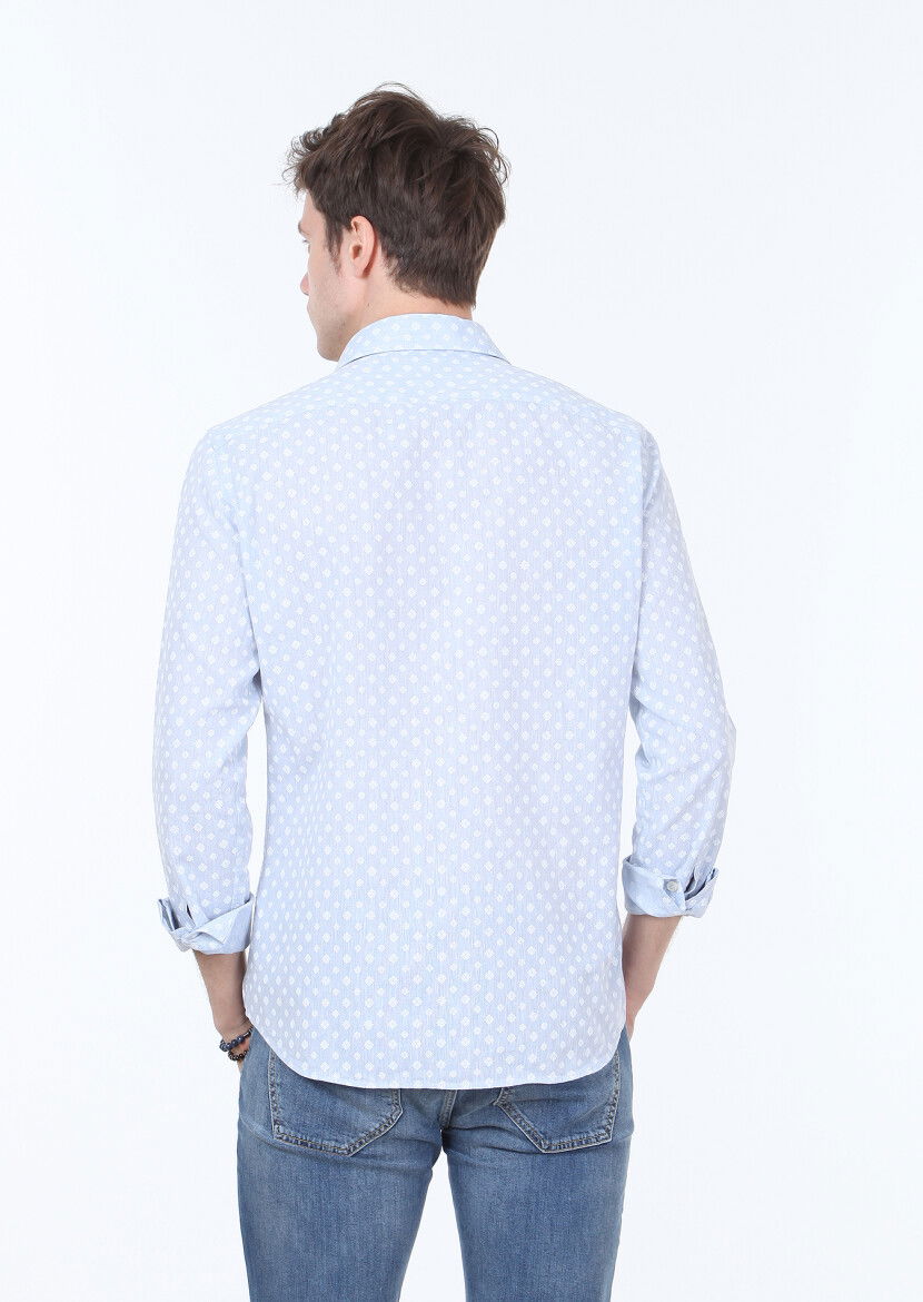 Mavi Baskılı Slim Fit Dokuma Casual Pamuk Karışımlı Gömlek - 4