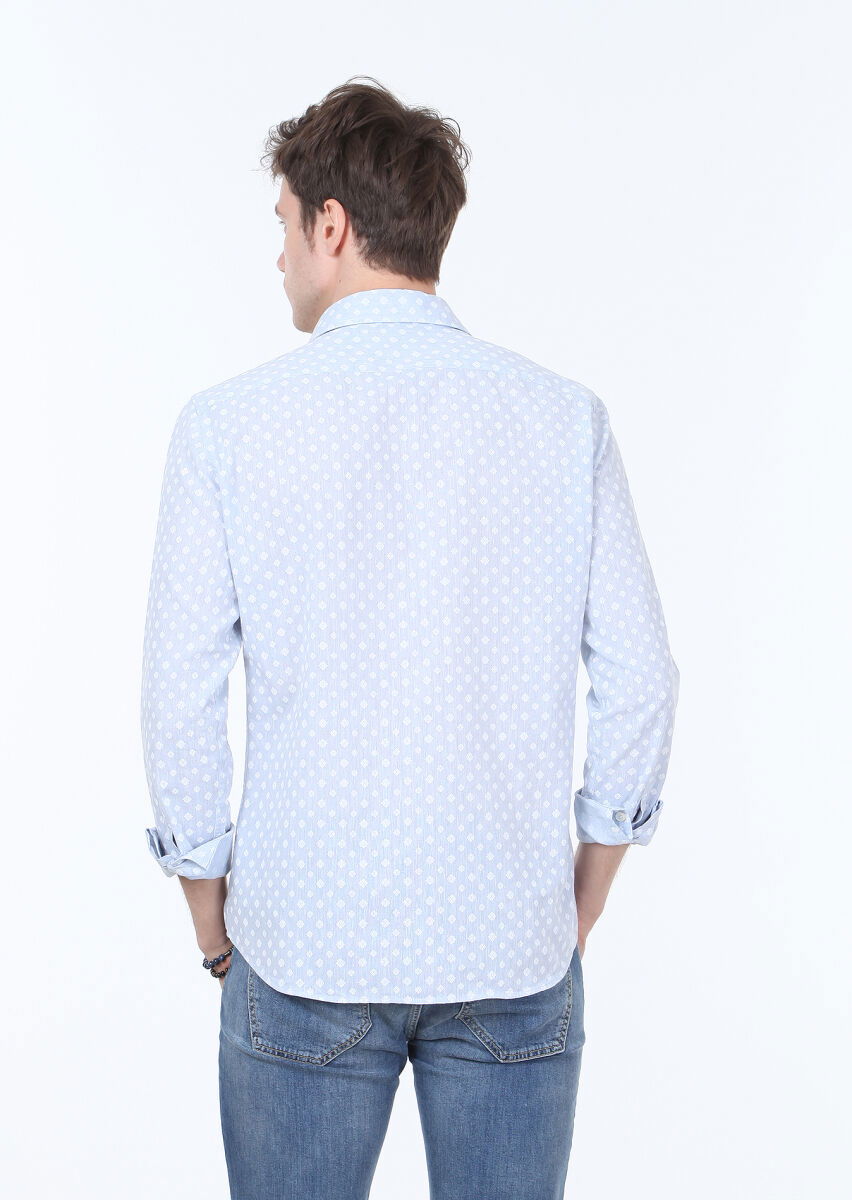 Mavi Baskılı Slim Fit Dokuma Casual Pamuk Karışımlı Gömlek - 4