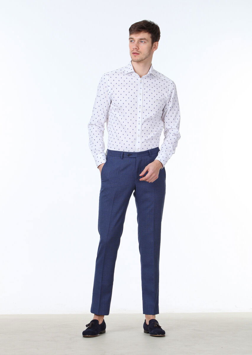 Mavi Baskılı Slim Fit Dokuma Klasik %100 Pamuk Gömlek - 2