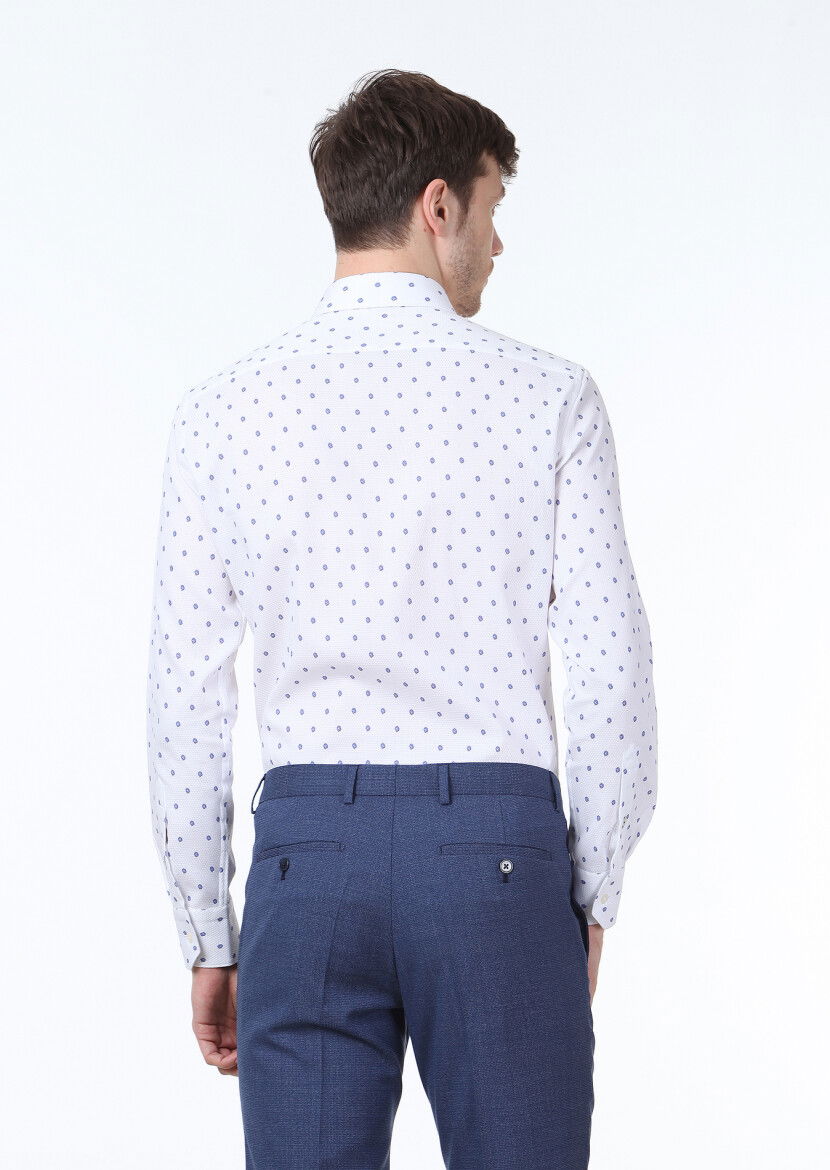 Mavi Baskılı Slim Fit Dokuma Klasik %100 Pamuk Gömlek - 4