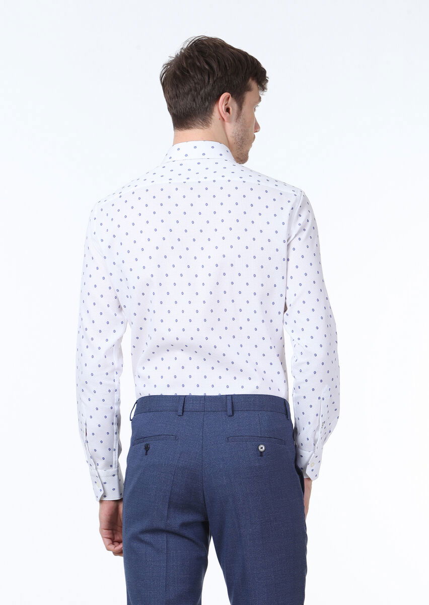 Mavi Baskılı Slim Fit Dokuma Klasik %100 Pamuk Gömlek - 4