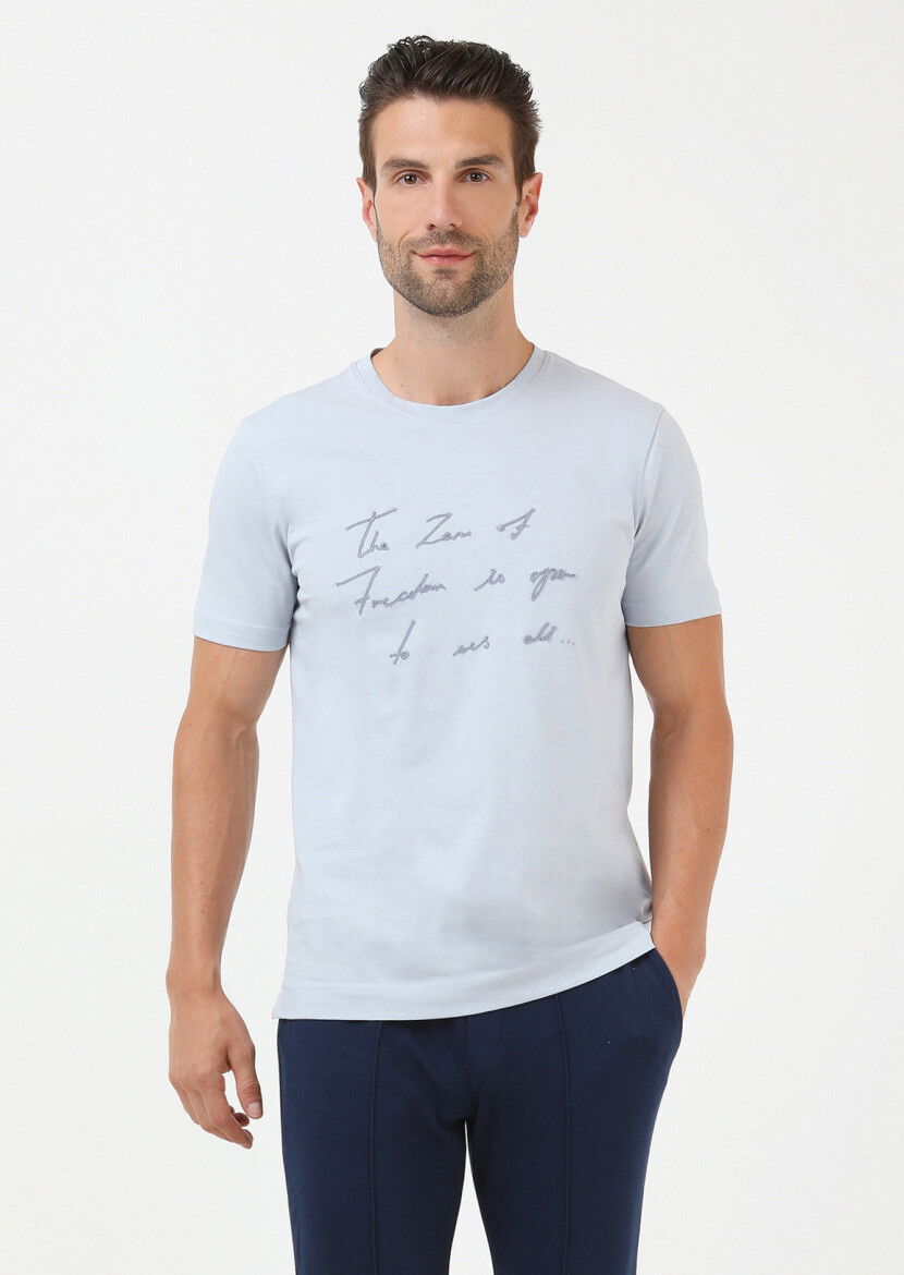 Mavi Bisiklet Yaka %100 Pamuk T-Shirt - 4