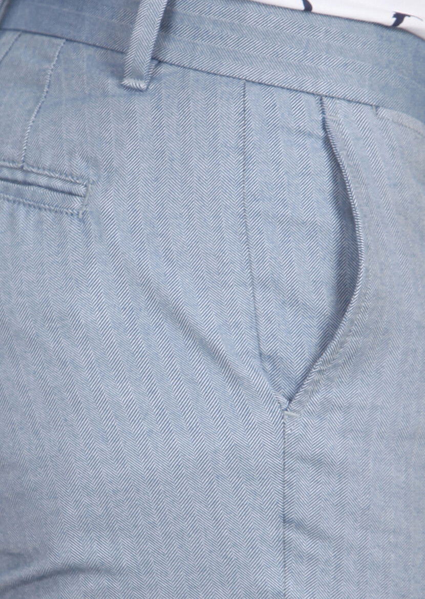 Mavi Çizgili Dokuma Regular Fit Casual %100 Pamuk Bermuda - 4