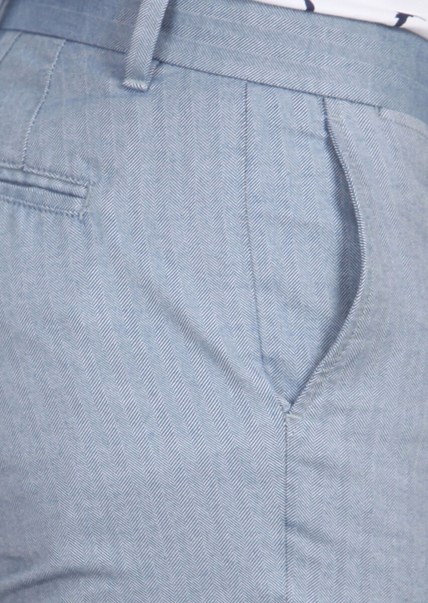 Mavi Çizgili Dokuma Regular Fit Casual %100 Pamuk Bermuda - 4