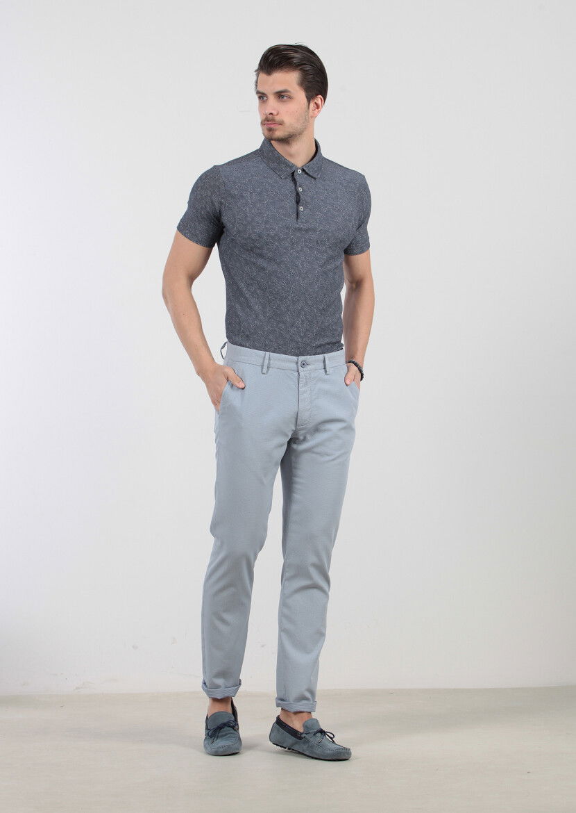 Mavi Çizgili Dokuma Regular Fit Casual %100 Pamuk Pantolon - 2