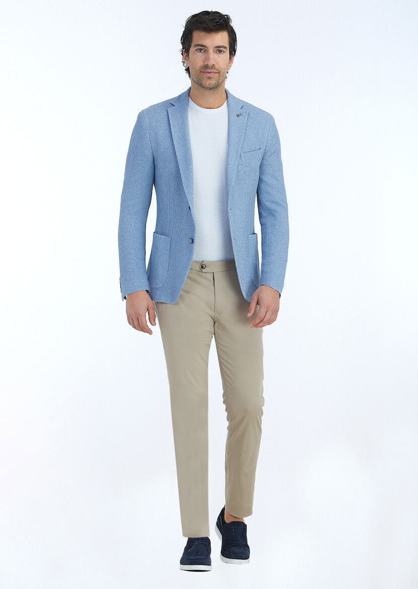 Mavi Desenli Shirt Shoulder Slim Fit Pamuk Karışımlı Örme Ceket - 1