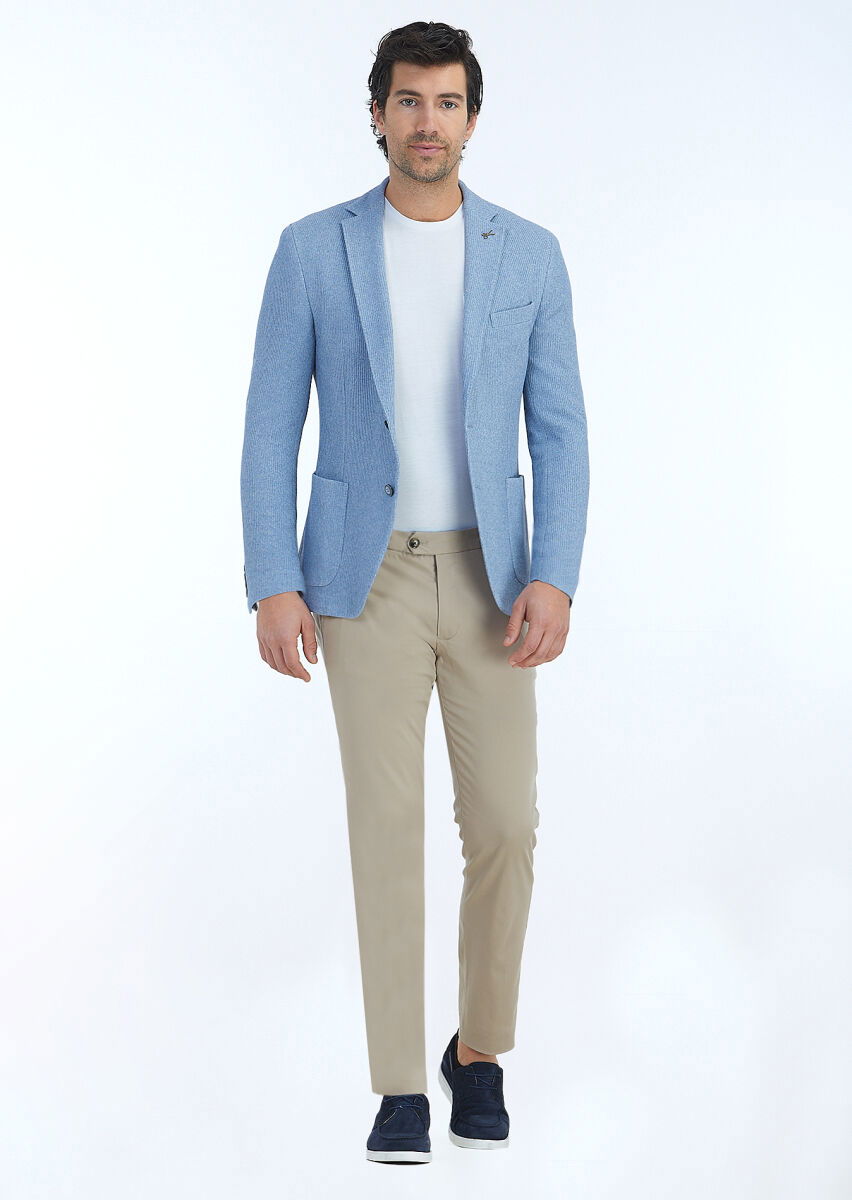 Mavi Desenli Shirt Shoulder Slim Fit Pamuk Karışımlı Örme Ceket - 1