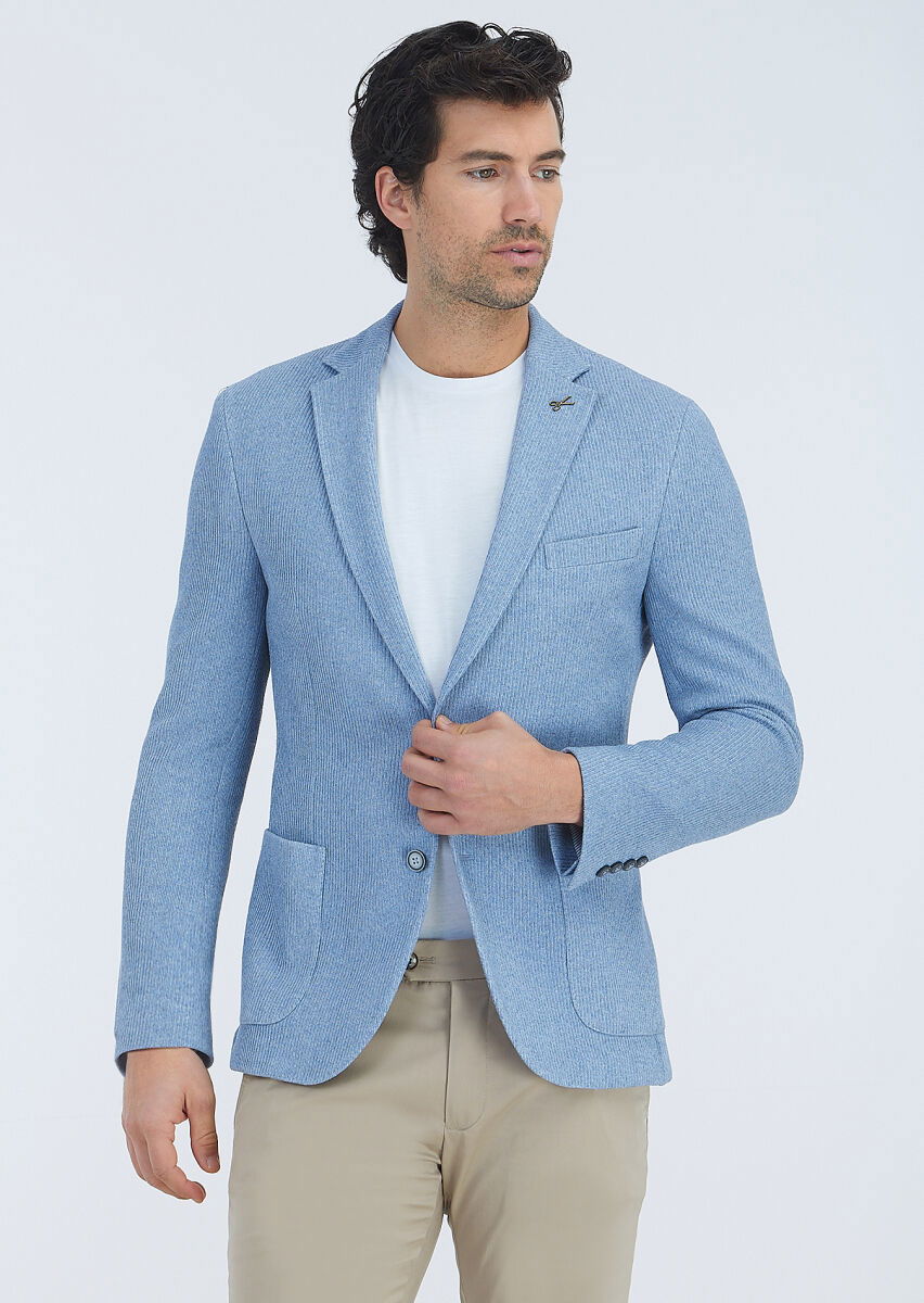 Mavi Desenli Shirt Shoulder Slim Fit Pamuk Karışımlı Örme Ceket - 2