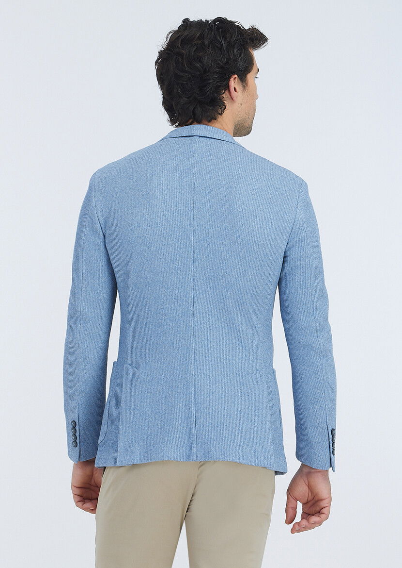 Mavi Desenli Shirt Shoulder Slim Fit Pamuk Karışımlı Örme Ceket - 5