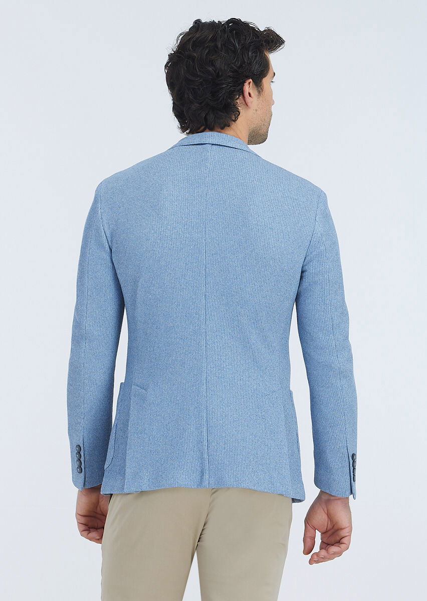 Mavi Desenli Shirt Shoulder Slim Fit Pamuk Karışımlı Örme Ceket - 5