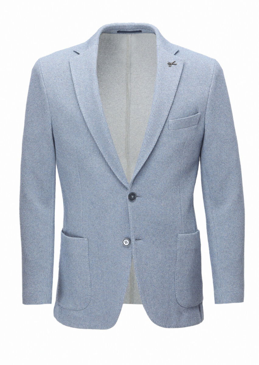 Mavi Desenli Shirt Shoulder Slim Fit Pamuk Karışımlı Örme Ceket - 6