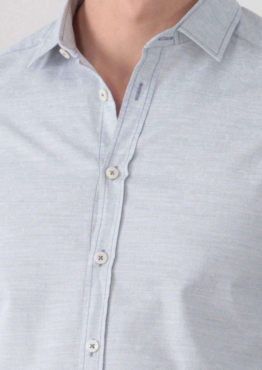 Mavi Desenli Slim Fit Dokuma Casual %100 Pamuk Gömlek - 4