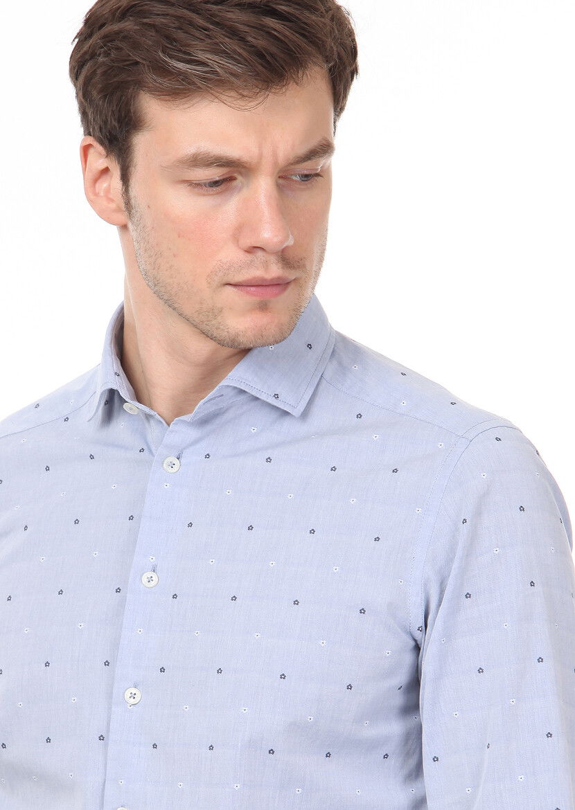 Mavi Desenli Slim Fit Dokuma Casual %100 Pamuk Gömlek 