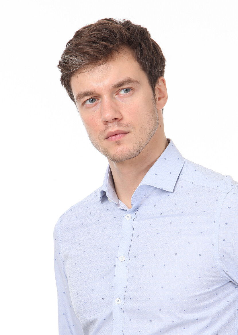 Mavi Desenli Slim Fit Dokuma Klasik %100 Pamuk Gömlek 