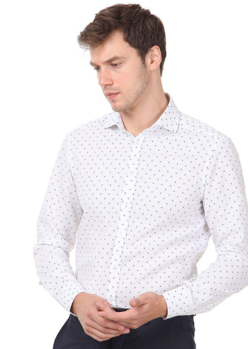 Mavi Desenli Slim Fit Dokuma Klasik %100 Pamuk Gömlek - 2
