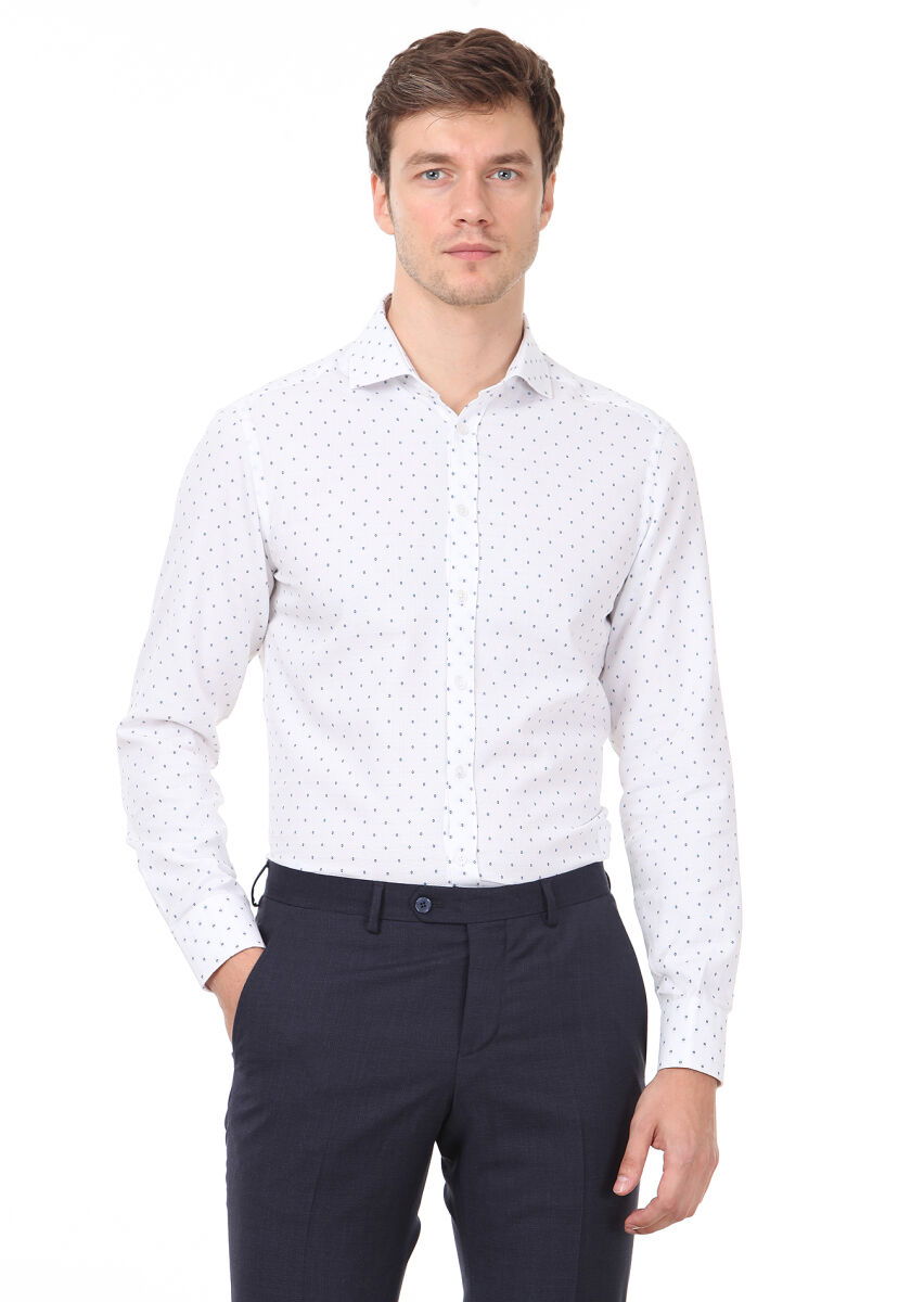 Mavi Desenli Slim Fit Dokuma Klasik %100 Pamuk Gömlek - 3