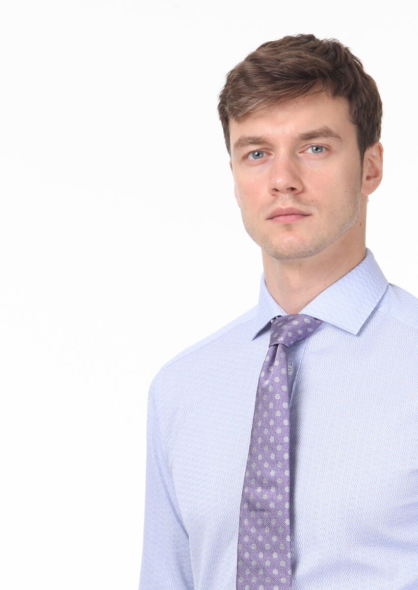 Mavi Desenli Slim Fit Dokuma Klasik %100 Pamuk Gömlek - 2