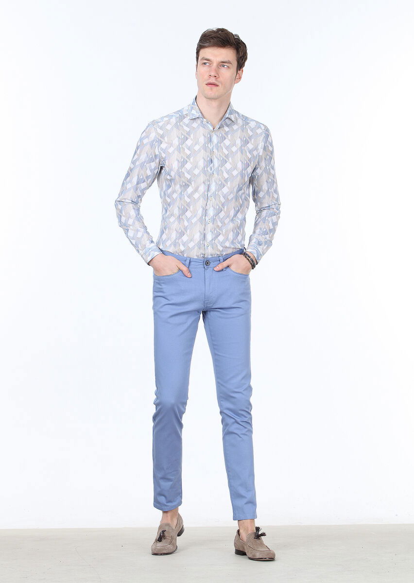 Mavi Dokuma Slim Fit Casual Pamuk Karışımlı Pantolon - 1