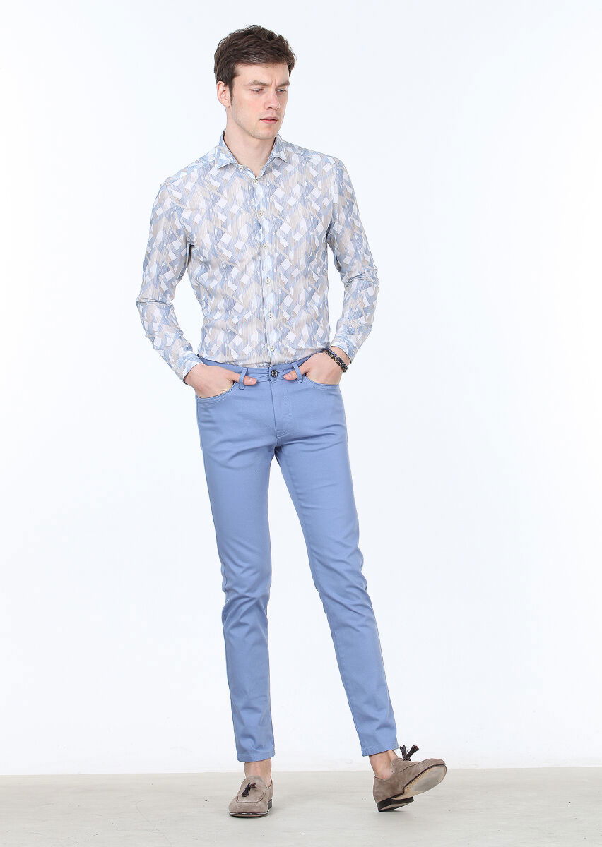 Mavi Dokuma Slim Fit Casual Pamuk Karışımlı Pantolon - 2
