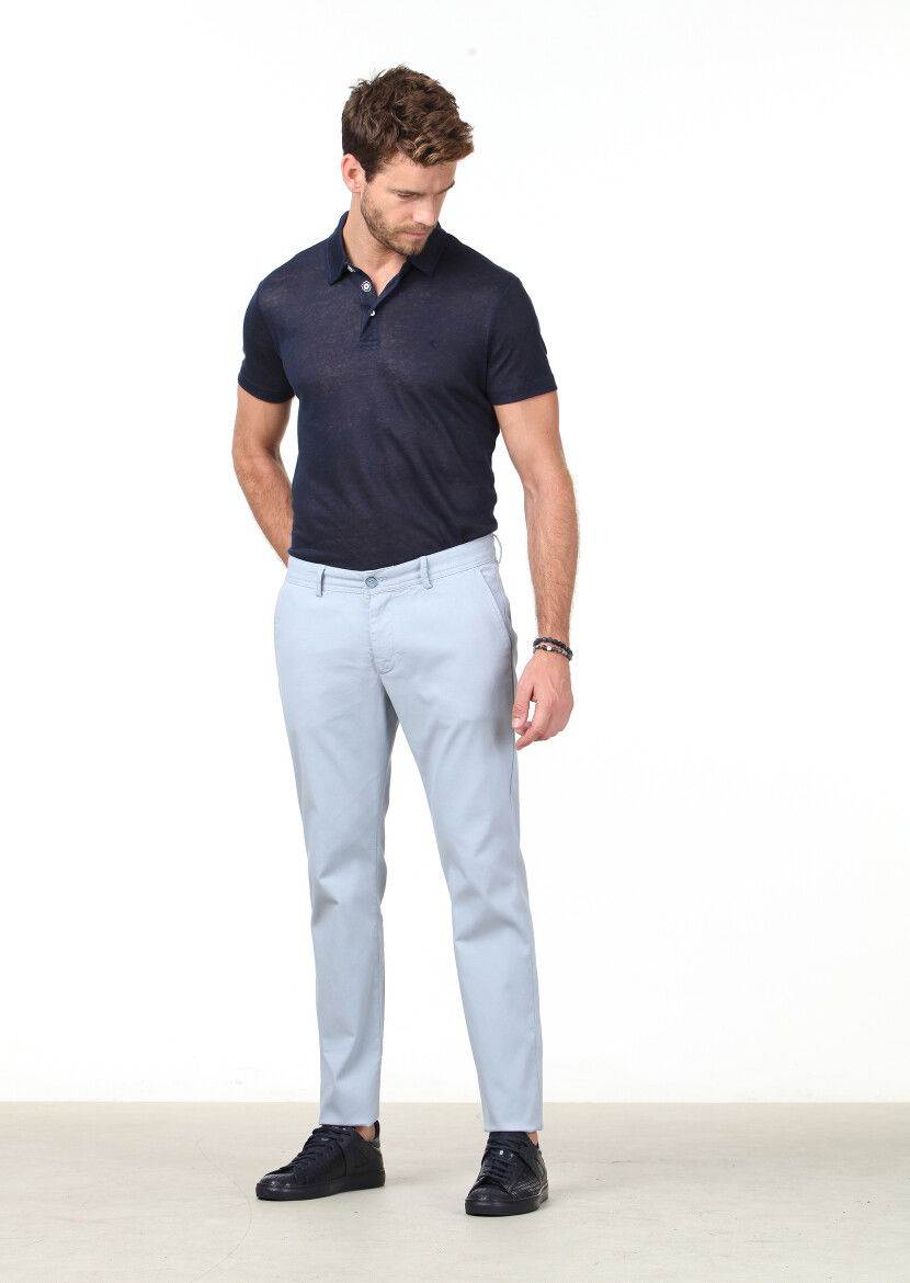 Mavi Düz Dokuma Regular Fit Casual Pamuk Karışımlı Pantolon 