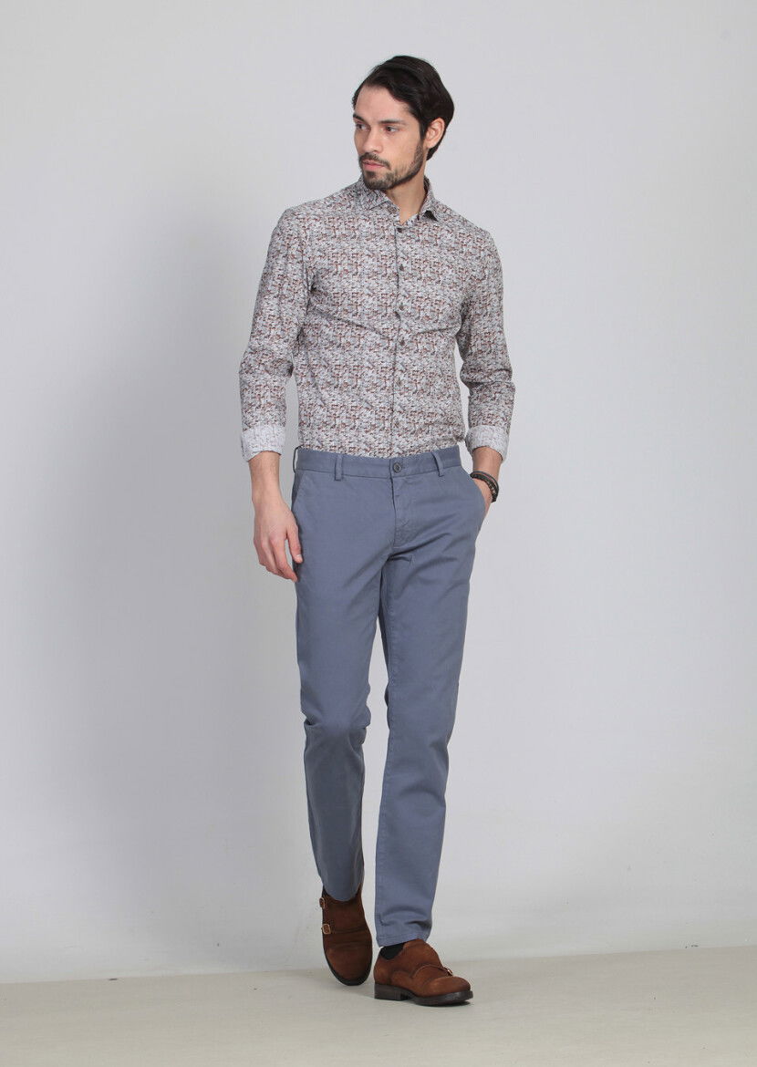 Mavi Düz Dokuma Regular Fit Casual Pamuk Karışımlı Pantolon 