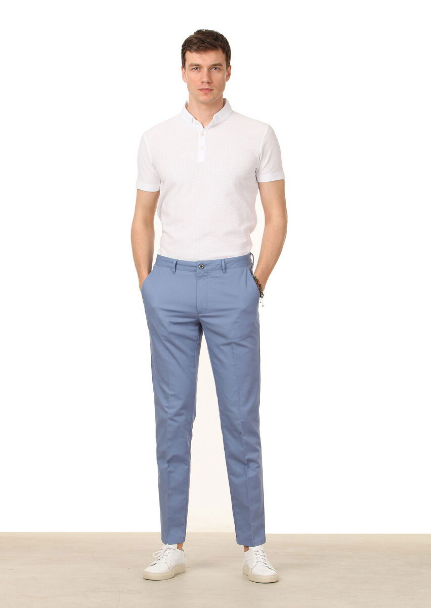 Mavi Düz Dokuma Regular Fit Casual Pamuk Karışımlı Pantolon - 1