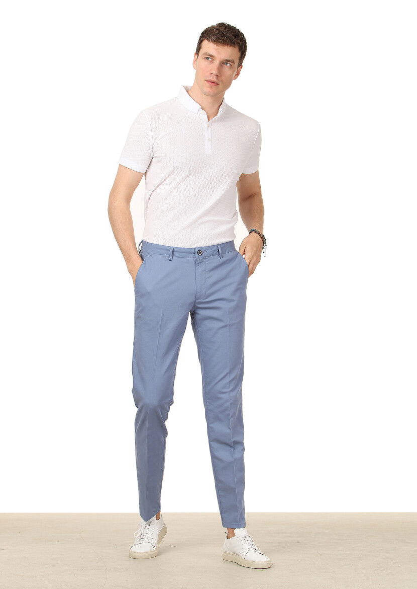 Mavi Düz Dokuma Regular Fit Casual Pamuk Karışımlı Pantolon 