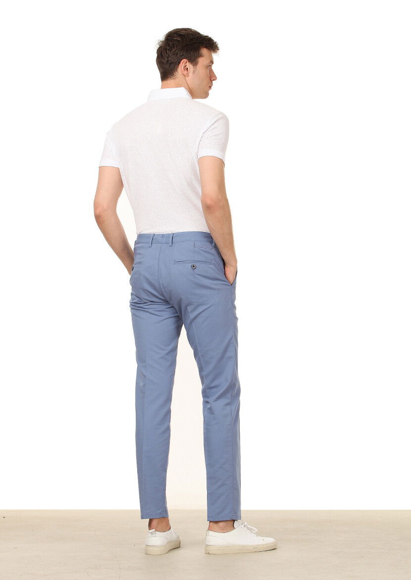 Mavi Düz Dokuma Regular Fit Casual Pamuk Karışımlı Pantolon - 4