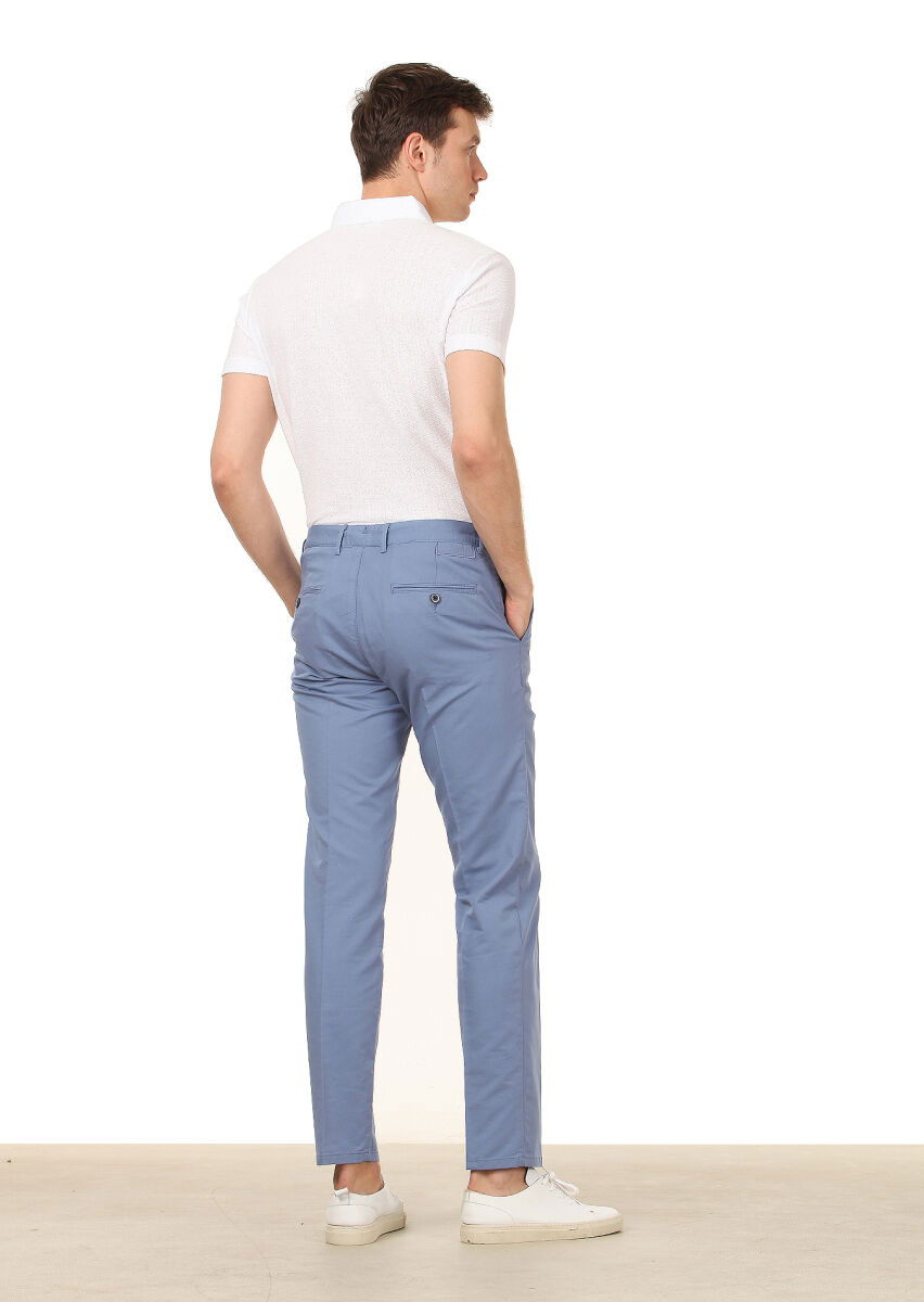Mavi Düz Dokuma Regular Fit Casual Pamuk Karışımlı Pantolon - 4