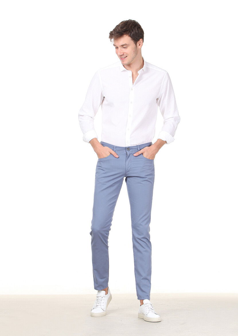 Mavi Düz Dokuma Regular Fit Casual Pamuk Karışımlı Pantolon 