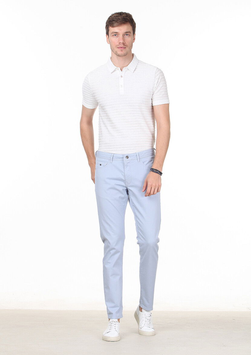 Mavi Düz Dokuma Slim Fit Casual Pamuk Karışımlı Pantolon 